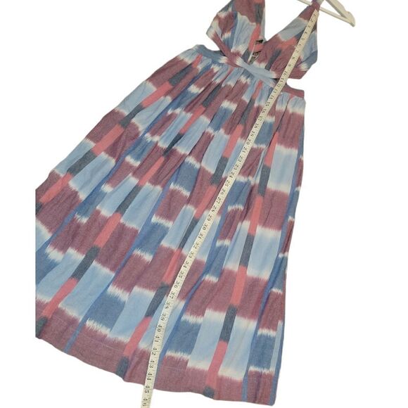 Anthropologie Deep-V Midi Cut Out Strappy Dress Blue Red Watercolor S - Picture 10 of 14